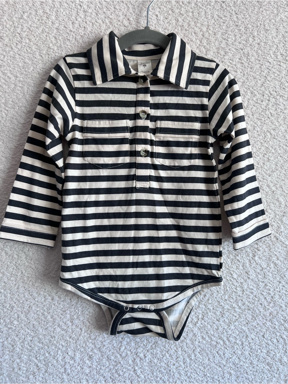 Kate Quinn 100% Organic Cotton Collar Stripes Bodysuit Infant Size 18-24 Months